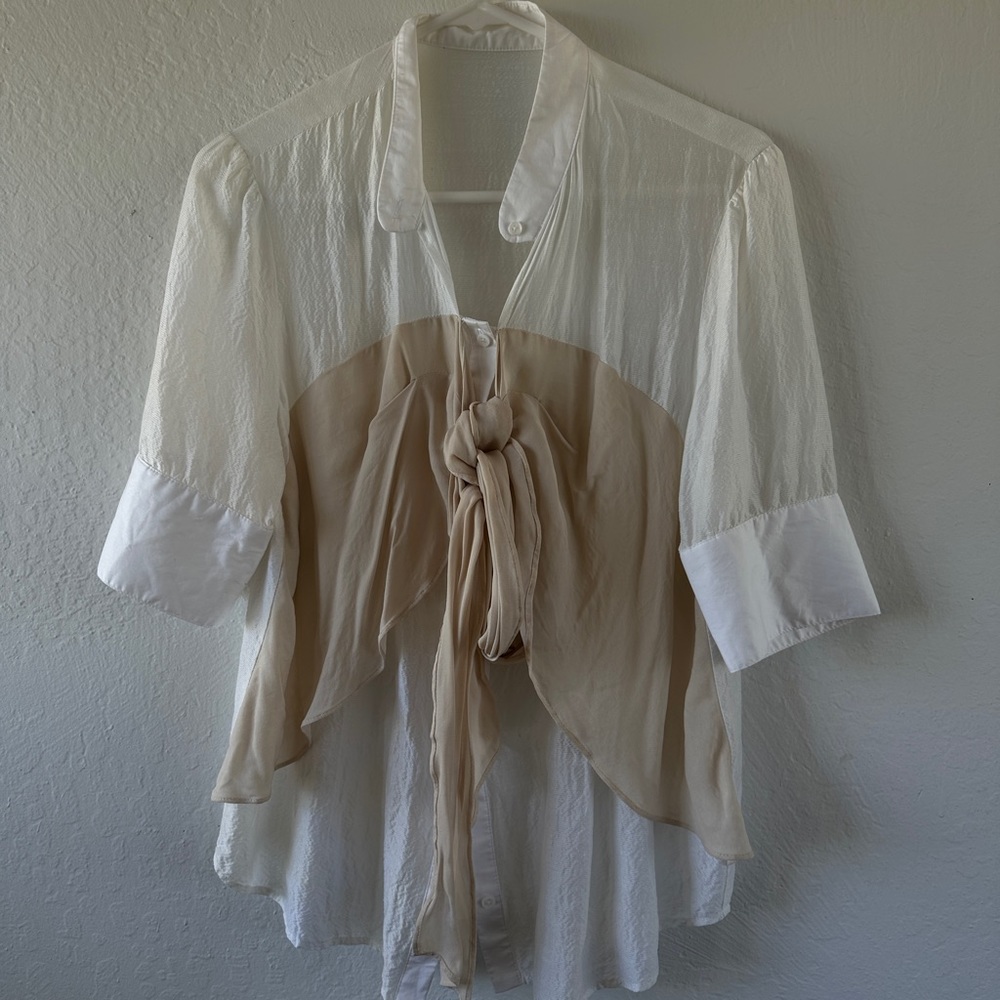 7 for all Mankind Sheer Detail Quarter Sleeve Blouse